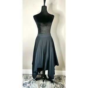 St. John’s Women’s Cut Black Cotton Shark Hem Midi High Waisted Skirt Size 10
